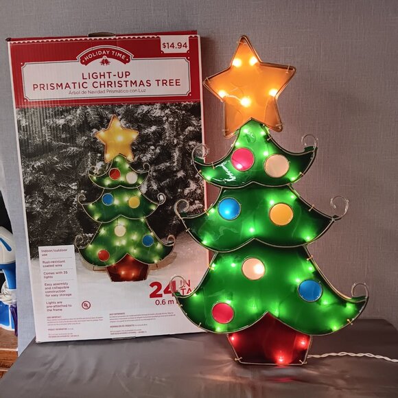 Holiday Time Prismatic Christmas Tree Indoor Outdoor Lights-Up 24" Star Green - Picture 3 of 10